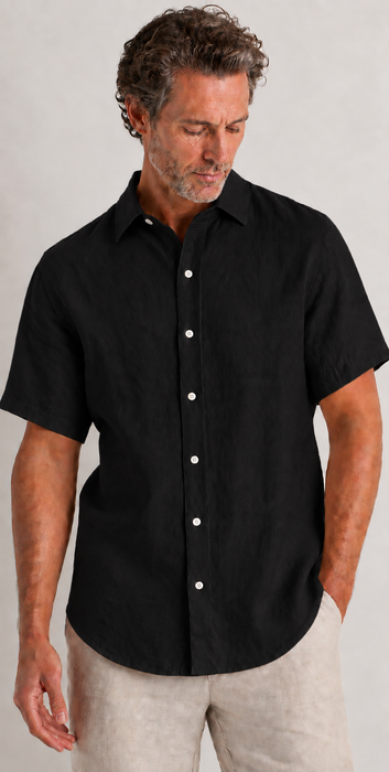 100% European Linen Relaxed Short Sleeve Shirt-Magnetic Closure