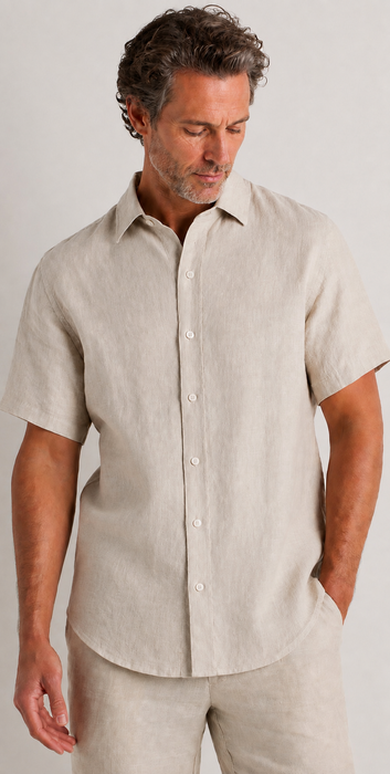 100% European Linen Relaxed Short Sleeve Shirt-Magnetic Closure