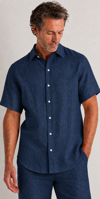 100% European Linen Relaxed Short Sleeve Shirt-Magnetic Closure