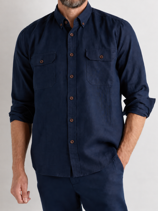100% European Linen Utility Shirt - Magnetic Closures